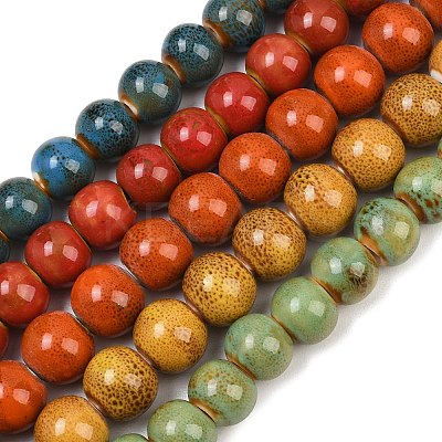 Handmade Fancy Antique Glazed Porcelain Ceramic Round Beads Strands PORC-L019-13mm-M-1