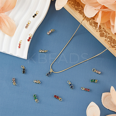16PCS 8Colors Brass Cubic Zirconia Charms KK-DC0003-77-1