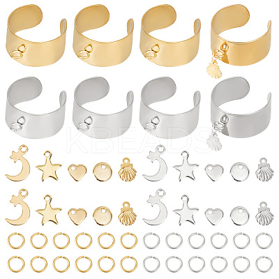 DIY Moon & Star & Shell & Heart Charms Cuff Ring Making Kits DIY-DR0001-23-1