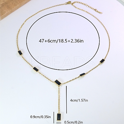 Stainless Steel & Black Rectangle Block Y-shaped Tassel Necklaces for Daily and Formal Wear LS-UV0910-1
