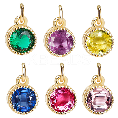 30Pcs Real 18K Gold Plated Brass with Single Cubic Zirconia Charms ZIRC-BBC0002-92-1