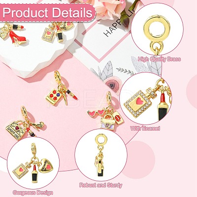 5Pcs 5 Styles Woman Theme Brass Enamel European Dangle Charms KK-CJ0003-91-1