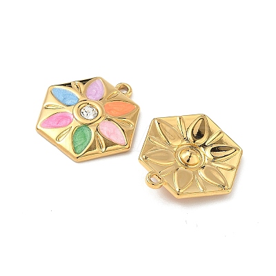 304 Stainless Steel Enamel Rhinestone Flower Pendants STAS-U057-04G-02B-1