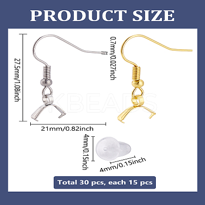 30Pcs 2 Colors 304 Stainless Steel Earring Hooks STAS-LP0001-97-1