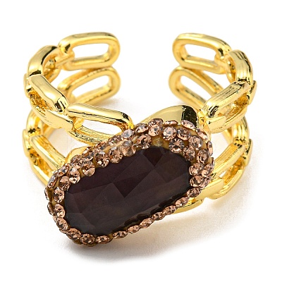 Natural Amethyst Oval Open Cuff Ring with Rhinestone RJEW-D005-11G-1