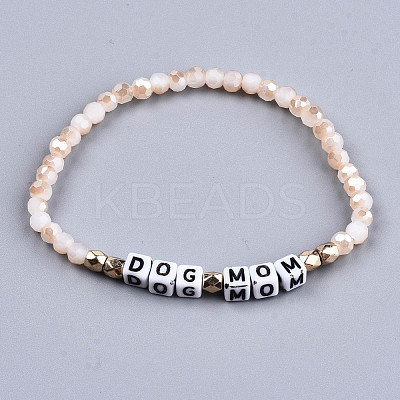 Mother's Day Faceted Round Glass Beads Stretch Bracelets BJEW-T016-06A-1