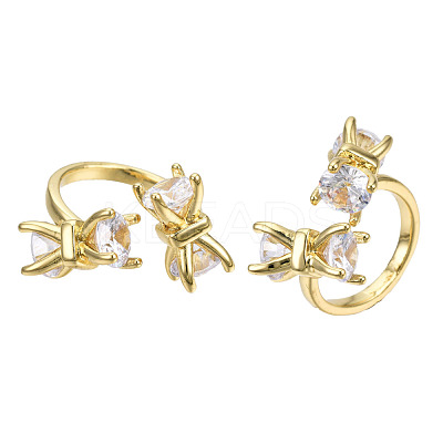 Cubic Zirconia Bowknot Open Cuff Rings RJEW-N037-030-1