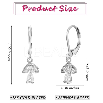 Clear Cubic Zirconia Mushroom Dangle Leverback Earrings EJEW-SW00011-25-1