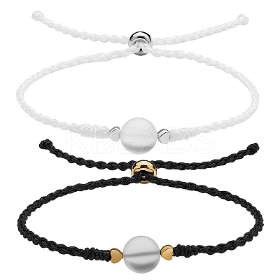 2Pcs 2 Colors Synthetic Moonstone Round Beaded Slider Bracelet BJEW-SW00057-02-1
