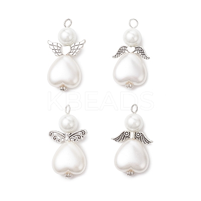 4Pcs 4 Styles ABS Plastic Imitation Pearl & Glass Pearl Pendants PALLOY-JF04039-1
