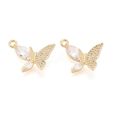 Brass Micro Pave Clear Cubic Zirconia Pendants KK-T077-37G-1