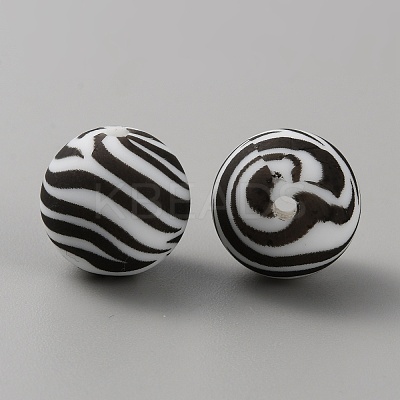 Round with Zebra Pattern Food Grade Silicone Focal Beads LS-SIL-WH0009-08F-1