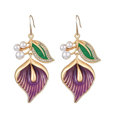 Flower Alloy Enamel Dangle Earrings EJEW-Z108-01G-1