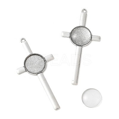 9Pcs Tibetan Style Alloy Cross Pendant Cabochon Settings DIY-FS0009-48-1