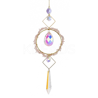 Natural Rose Quartz Chips Hanging Ornaments G-Z051-01C-1