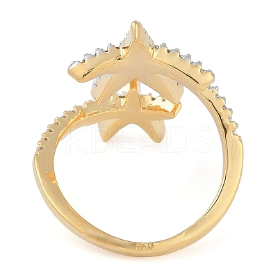 Starfish Brass Micro Pave Clear Cubic Zirconia Cuff Ring RJEW-Q819-25G-1
