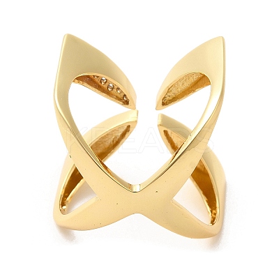 Brass Micro Pave Cubic Zirconia Open Cuff Rings RJEW-P098-21G-1