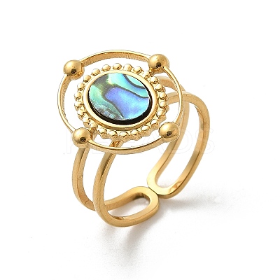 Oval 304 Stainless Steel Paua Shell Finger Rings for Women RJEW-G346-09G-01-1