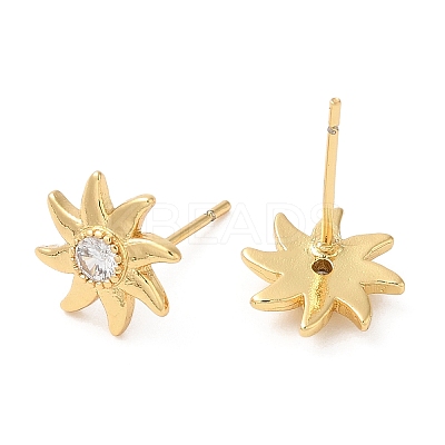 Rack Plating Brass Sun Studs Earrings with Cubic Zirconia EJEW-D061-29G-1