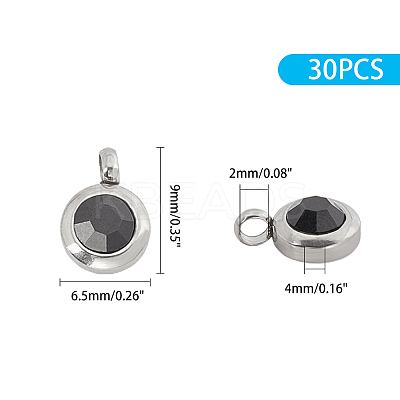 Trendy Original Color 304 Stainless Steel Grade A Rhinestone Flat Round Charm Pendants RB-UN0001-02P-1