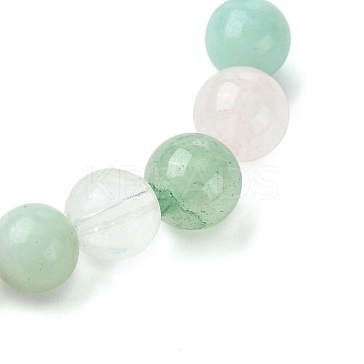 Natural Amazonite & Rose Quartz & Quartz Crystal & Green Aventurine Round Beaded Stretch Bracelets BJEW-JB10910-10-1