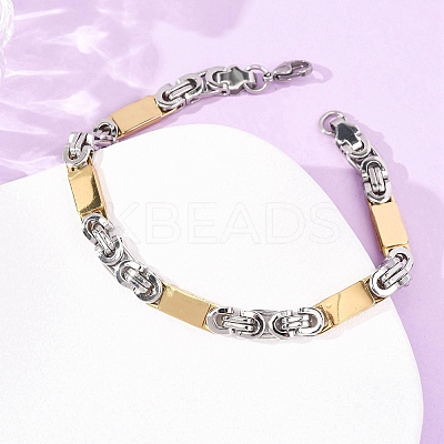 304 Stainless Steel Rectangle Link
Chain & Byzantine Chains Bracelets for Women Men BJEW-F527-08B-GP-1
