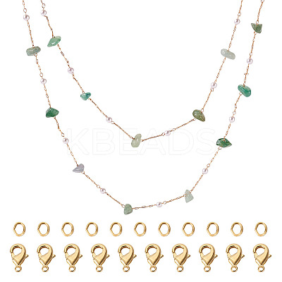 3m Natural Green Aventurine Chips & ABS Plastic Imitation Pearl Beaded Chains Necklace Making Kits CHC-TA0001-30A-1