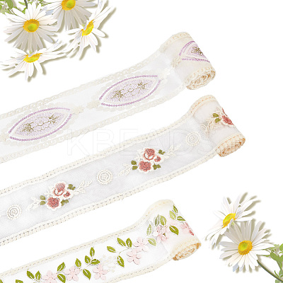 10 Yards 5 Colors Polycotton Embroidery Flower Lace Ribbon AJEW-CY0001-36-1