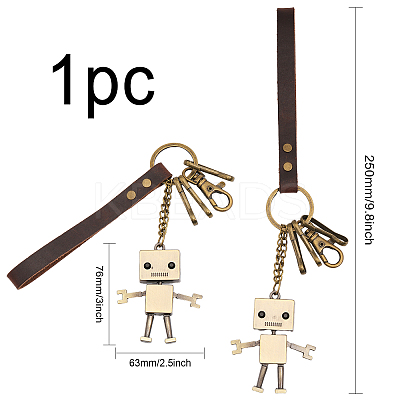 1Pc Vintage Alloy Robot Leather Pendant Decoration KEYC-CA0001-43-1