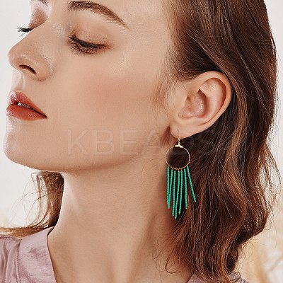 Glass Seed Beads Long Dangle Earrings EJEW-SW00004-1