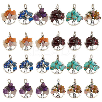 4 Sets Natural & Synthetic Mixed Stone Chip Pendants FIND-AR0004-36-1