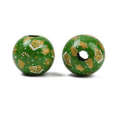 Christmas Printed Schima Wood European Beads WOOD-I015-01Q-1