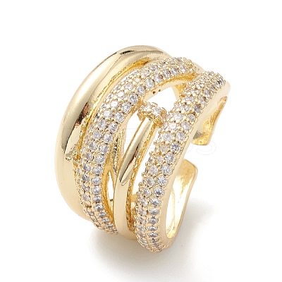 Clear Cubic Zirconia Flower Open Cuff Ring LS-RJEW-C056-10G-1