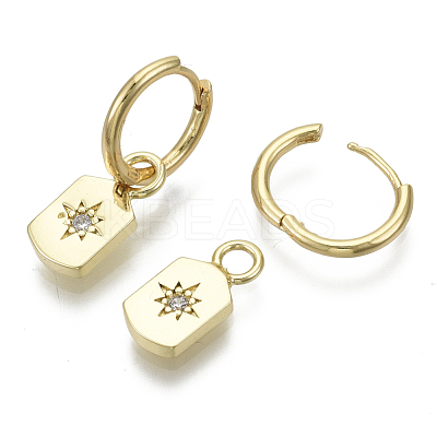 Brass Micro Pave Clear Cubic Zirconia Dangle Huggie Hoop Earrings KK-R137-012-NF-1