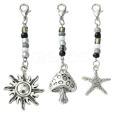 Mushroom/Sun/Starfish Alloy & Glass Pendant Decorations HJEW-YW00006-1