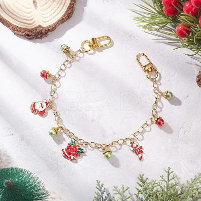 Alloy Enamel Santa Claus Christmas Bell Candy Cane Charm Brass Cable Chain Purse Decorative Chains AJEW-BA00170-1