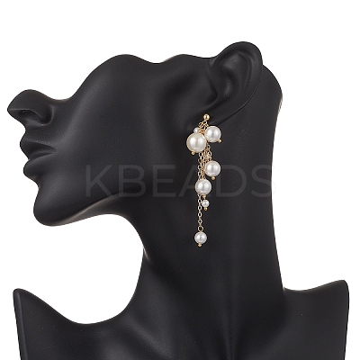 Brass Shell Pearl Round Dangle Stud Earrings EJEW-TA00729-1