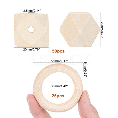 Faceted Nugget Natural Wooden Beads WOOD-PH0009-24-1