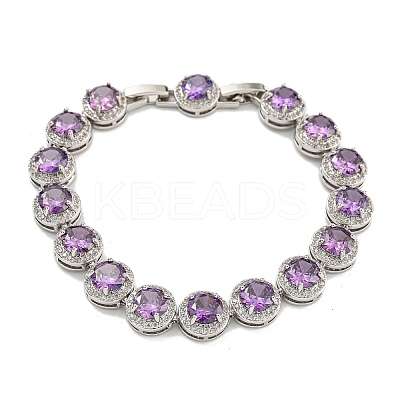 Flat Round Glass Link Chain Bracelets BJEW-H604-02P-07-1