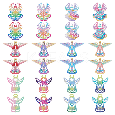 24Pcs 12 Colors 201 Stainless Steel Etched Metal Embellishments Pendants STAS-WR0001-46-1