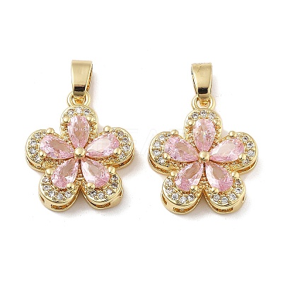 Flower Brass Micro Pave Cubic Zirconia Pendants KK-M325-13C-G-1