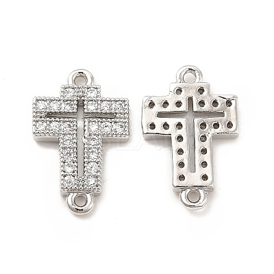 Brass Micro Pave Clear Cubic Zirconia Connector Charms KK-E068-VB329-1