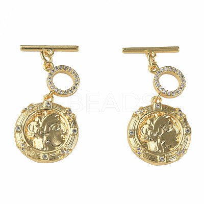 Brass Micro Pave Clear Cubic Zirconia Toggle Clasps KK-N233-242-1