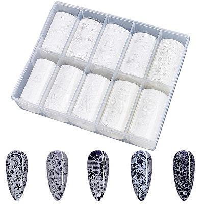 10 Rolls PET Lace Flower Nail Foils Floral Transfer Paper STIC-WH20010-16F-1