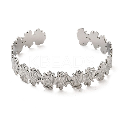 Non-Tarnish 304 Stainless Steel Leaf Cuff Bangles BJEW-G694-10P-1