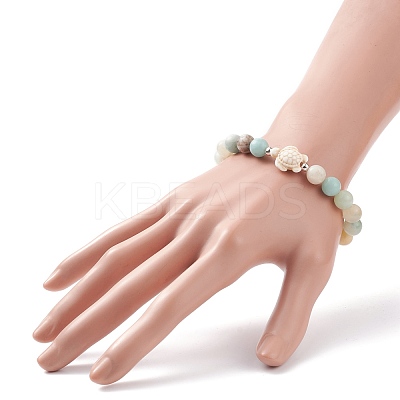 Natural Flower Amazonite & Synthetic Turquoise(Dyed) Tortoise Beaded Stretch Bracelet BJEW-TA00167-1