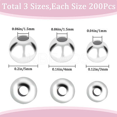 600Pcs 3 Styles Round 316 Surgical Stainless Steel Spacer Beads STAS-CN0001-39-1