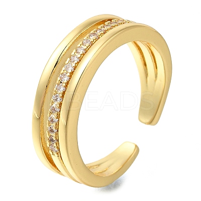 Brass Micro Pave Clear Cubic Zirconia Open Cuff Rings for Women RJEW-M021-04G-1