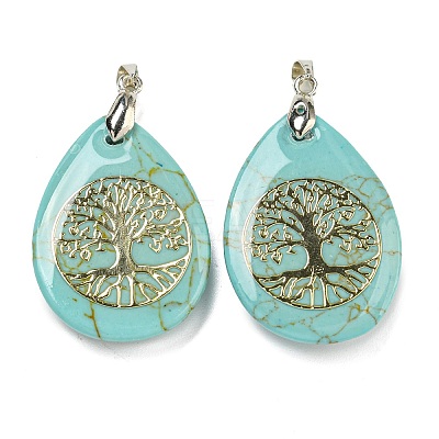 Synthetic Turquoise Teardrop Pendants G-Q175-01F-1