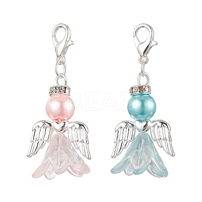 2Pcs 2 Colors Wedding Season Angel Glass Pearl & Acrylic Pendant Decorations HJEW-JM01917-1